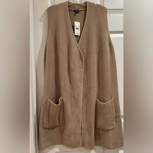 SPLENDID Sweater Open Front Sleeveless Knit Long Cardigan Tan Large New